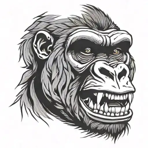 gorilla with fangs with Cuban link tattoo design idea