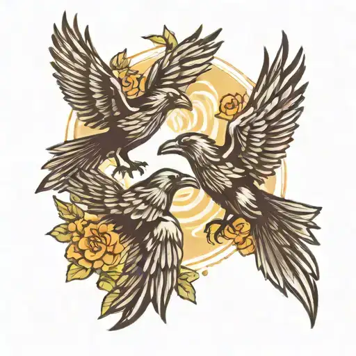 two ravens with open wings, tattoo design idea