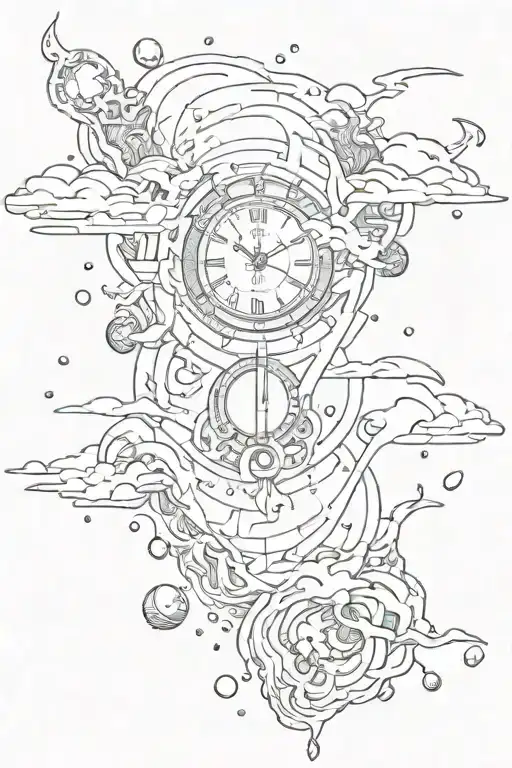 Sands of time disintegrating into particles at the top and transforming into coins at the bottom tattoo design idea