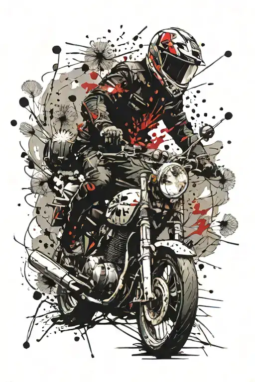Motorbike and Dandelion blowing tattoo design idea