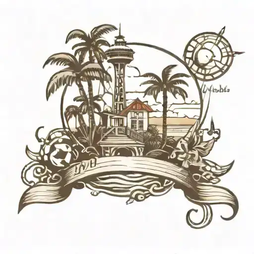 space needle, palm trees, beach, wind turbine, anchor, vineyard, Chicago bean  tattoo design idea