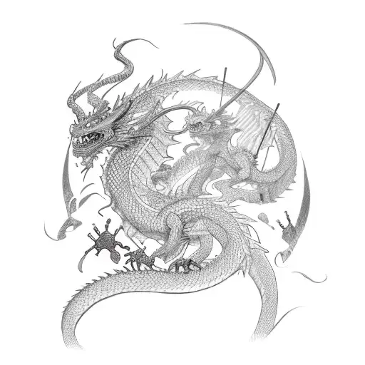 dragon with katana in the mouth tattoo design idea