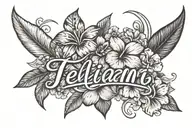 the name "Leilani" in a cursive style font with hawaiian flowers in the background tattoo design idea