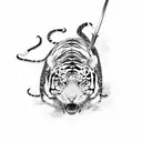Samurai sword with snake and tiger wrapped around  tattoo design idea