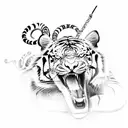 Samurai sword with snake and tiger wrapped around  tattoo design idea