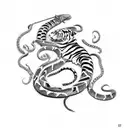 Samurai sword with snake and tiger wrapped around  tattoo design idea