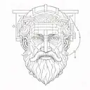 A tattoo of Plato's face morphing into a digital representation, symbolizing the intersection of ancient philosophy and modern technology tattoo design idea