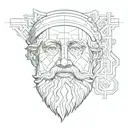 A tattoo of Plato's face morphing into a digital representation, symbolizing the intersection of ancient philosophy and modern technology tattoo design idea