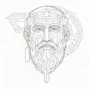 A tattoo of Plato's face morphing into a digital representation, symbolizing the intersection of ancient philosophy and modern technology tattoo design idea