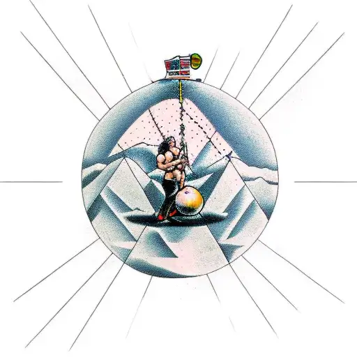 a mix between the  Atlas and Sisyphus serving their punishment together on the same stone tattoo design idea