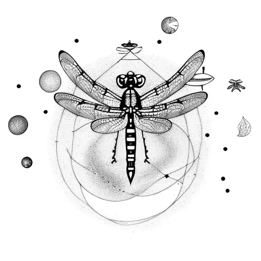 Pisces constellation with dragonfly and Saturn in colors tattoo design idea