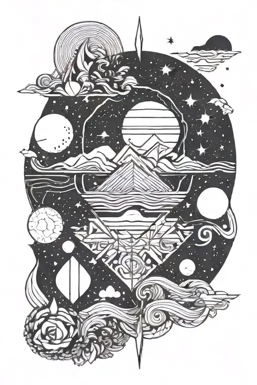 night sky and ocean tattoo design idea