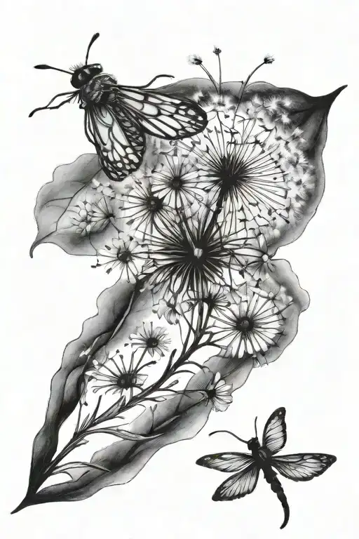 dandelion and firefly tattoo design idea