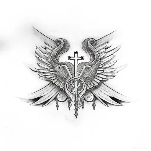cross tattoo with wings tattoo design idea