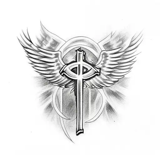 Christian cross tattoo with wings tattoo design idea