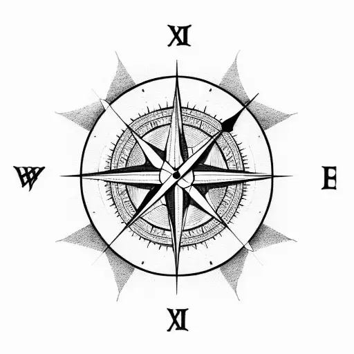compass clock tattoo design idea