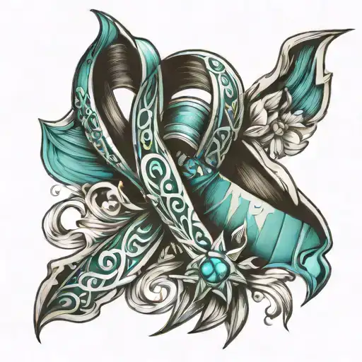 ovarian cancer ribbon wrapped tattoo design idea