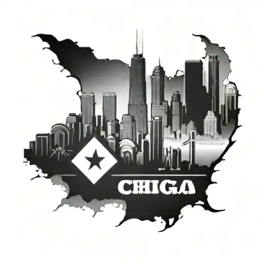 Chicago skyline with Chicago Flag and white Sox logo  tattoo design idea