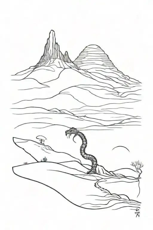 Dune worm and paul atreides in desert landscape tattoo design idea