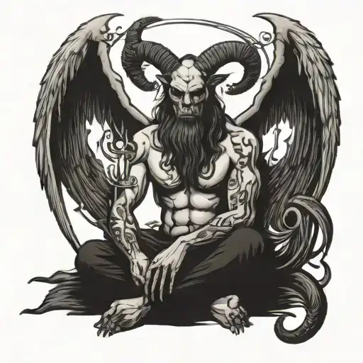 Baphomet sitting cross legged tattoo design idea