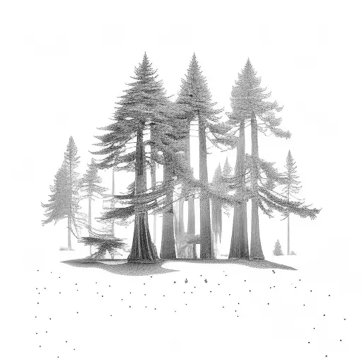 redwood trees with a golf course in background  tattoo design idea