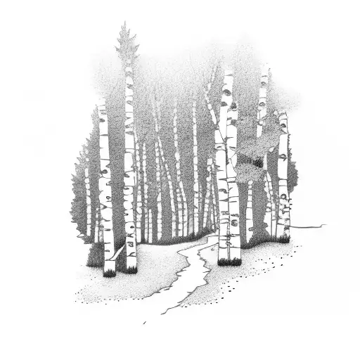 golf course green surrounded by aspen trees tattoo design idea