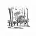 golf course green surrounded by Spanish moss trees  tattoo design idea