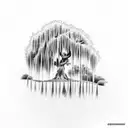 golf course green surrounded by Spanish moss trees  tattoo design idea