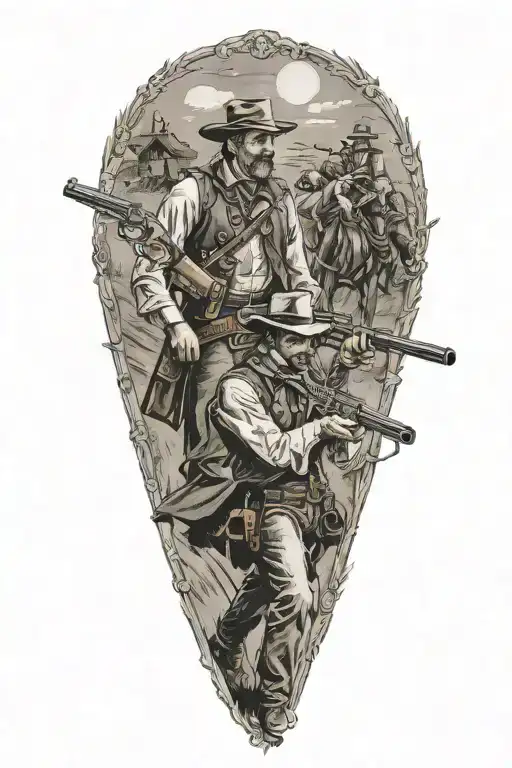 old west gun fight scene tattoo design idea