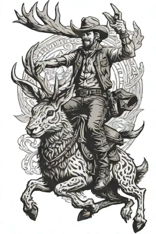cowboy riding a jackalope tattoo design idea