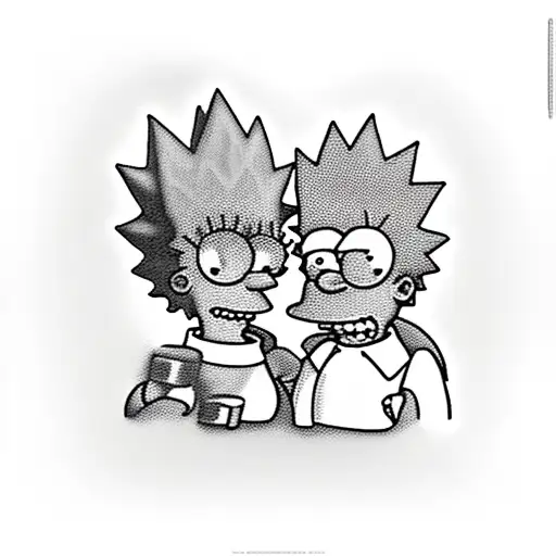 Bart and Lisa Simpson caring for each other  tattoo design idea
