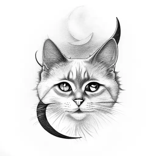 black cat with crescent moon  tattoo design idea