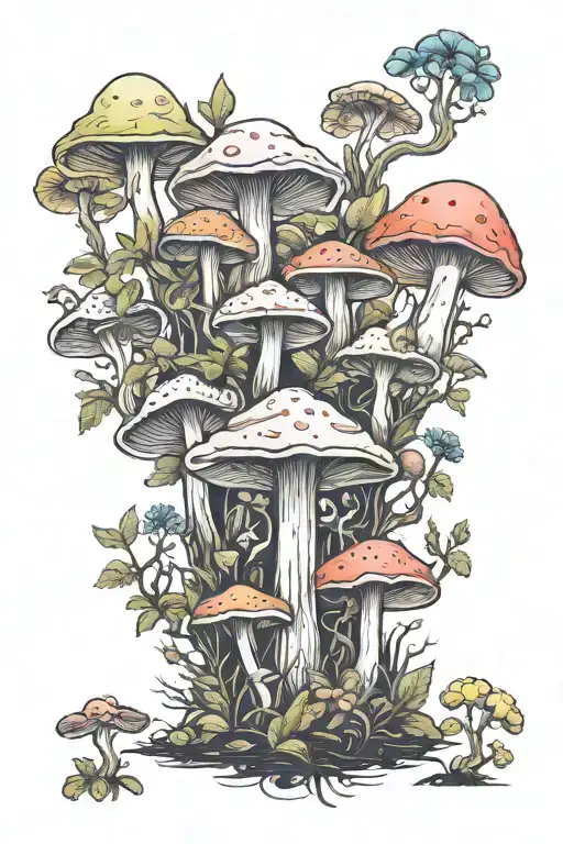 forest plants mental health struggles mushrooms  tattoo design idea