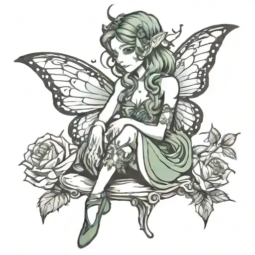 elf fairy sitting tattoo design idea