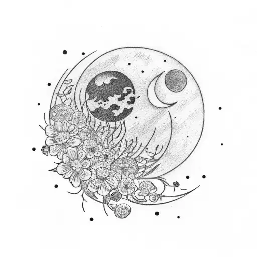 Gypsophila with moon  tattoo design idea