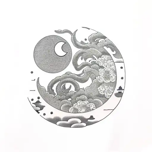 Gypsophila with moon  tattoo design idea