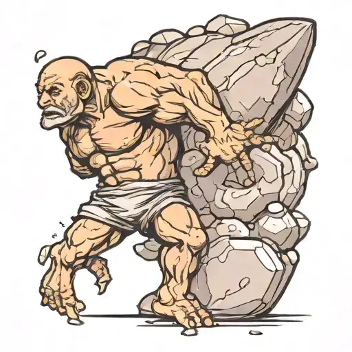 sisyphus pushing a rock tattoo design idea