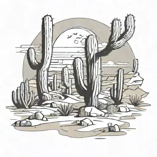 Arizona desert landscape with a ghost floating next to a cactus tattoo design idea