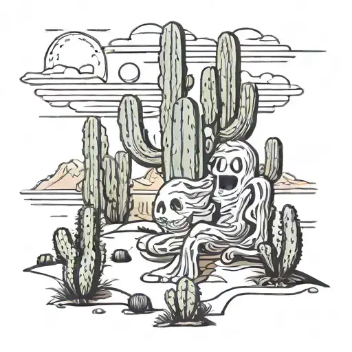 Arizona desert landscape with a ghost next to a cactus tattoo design idea