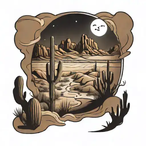 Arizona desert landscape with a ghost  tattoo design idea