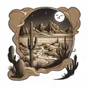 Arizona desert landscape with a ghost  tattoo design idea