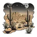 Arizona desert landscape with a ghost  tattoo design idea