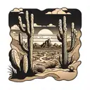 Arizona desert landscape with a ghost  tattoo design idea