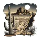 Arizona desert landscape with a ghost  tattoo design idea