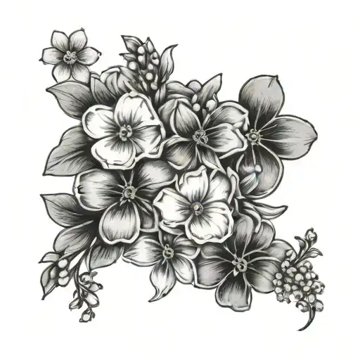 tattoo saying “kylee lynn; 2003-2022” with forget me not flowers tattoo design idea