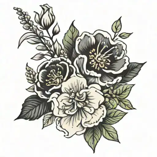 birth flowers wrapping January, March, April, June, August, September, September, November, December  tattoo design idea