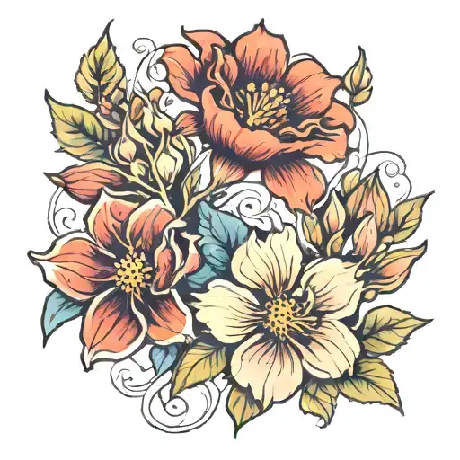 birth flowers January, March, April, June, August, September, September, November, December  tattoo design idea