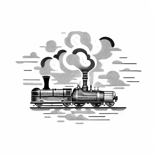 steam train on tracks with woven details armband heaven clouds tattoo design idea