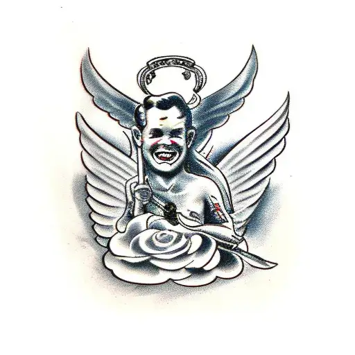 devil & angel on thrones tattoo design idea