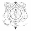 tarot moon card, tarot magician card and tarot justice card intertwined and personified. tattoo design idea